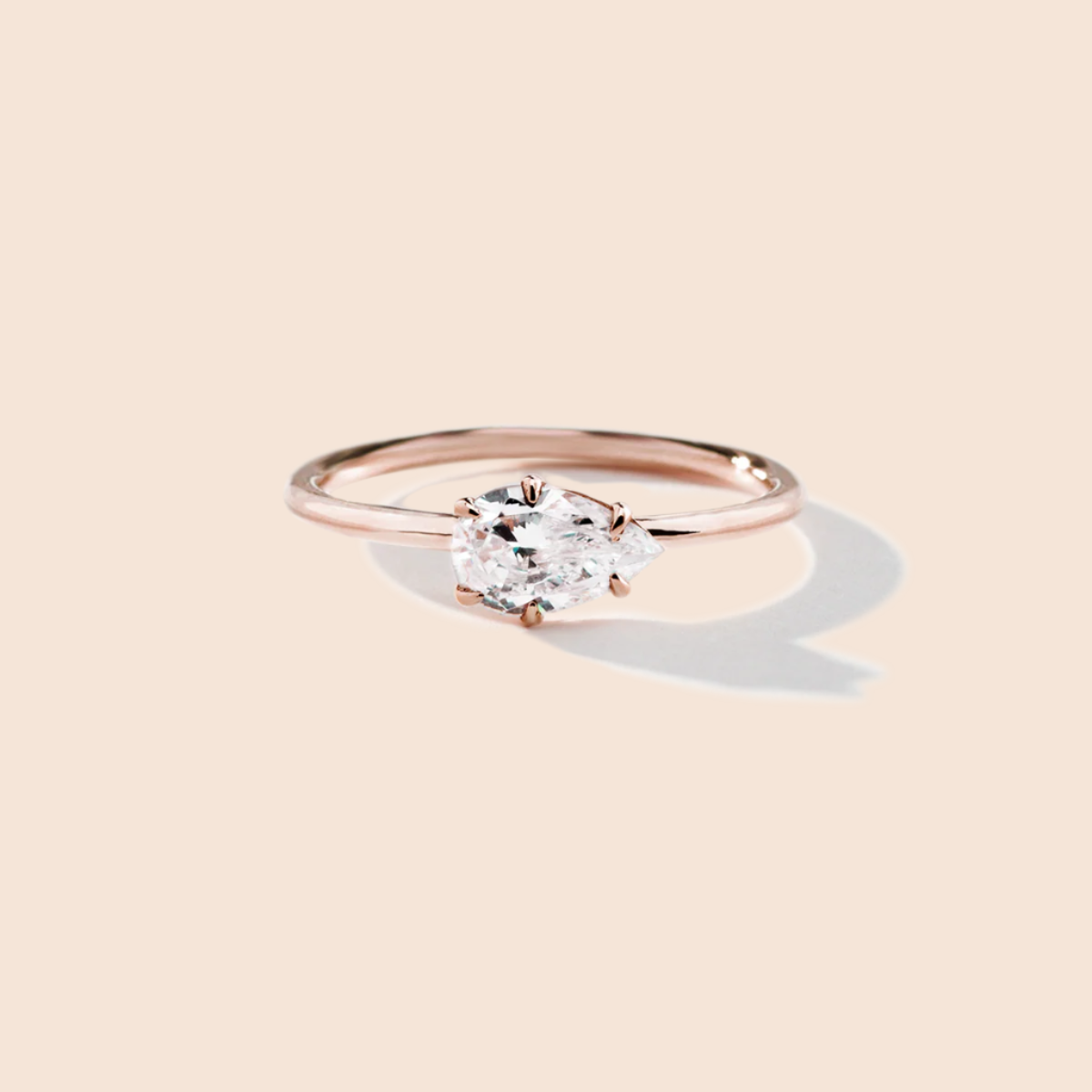 Pear 18K Rose Gold Engagement Ring East West