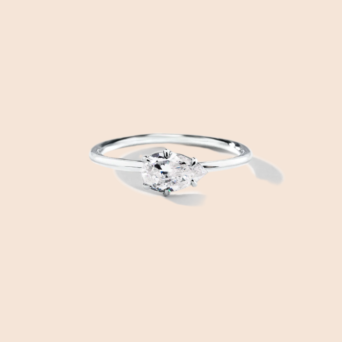 Pear 18K White Gold Platinum Engagement Ring East West