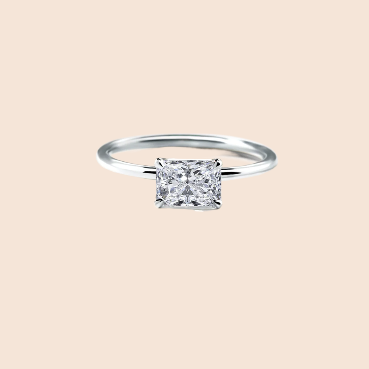Platinum 18K White Gold Radiant Hidden Halo Pave Engagement Ring