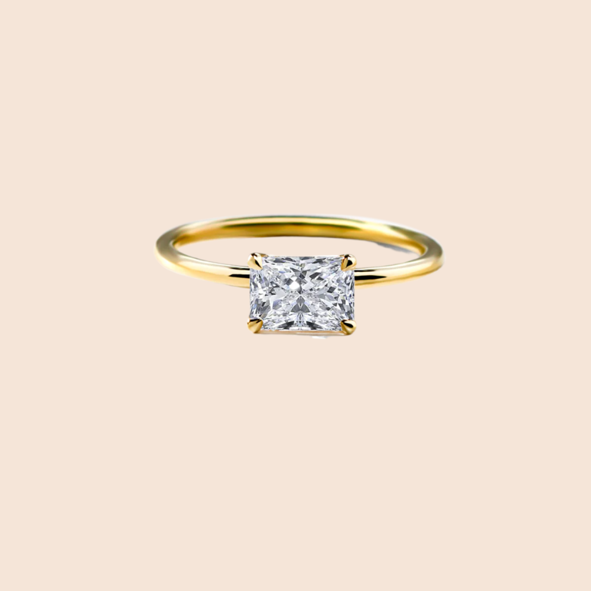 Radiant 18K Yellow Gold Engagement Ring East West