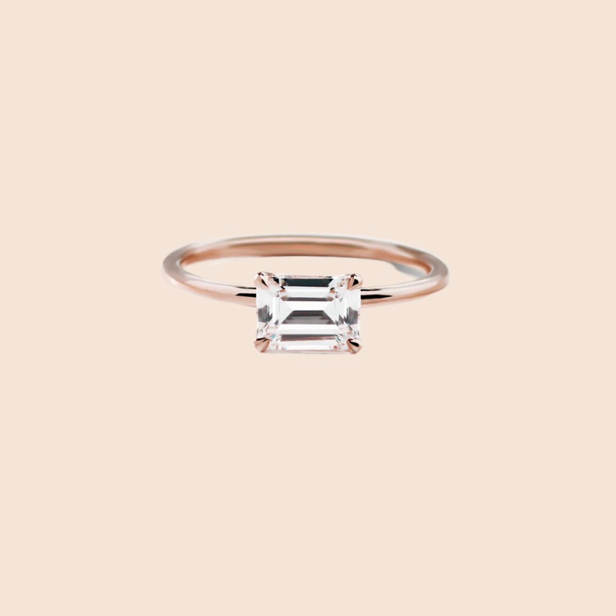 Emerald 18K Rose Gold Engagement Ring East West