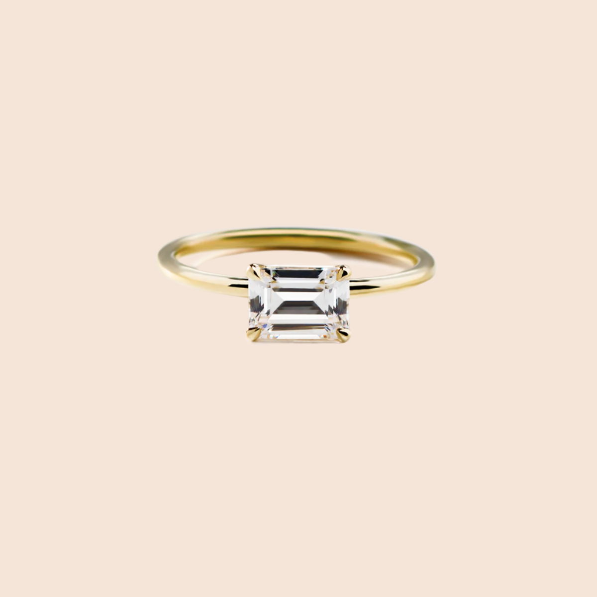 18K Yellow Gold Emerald Engagement Ring East West