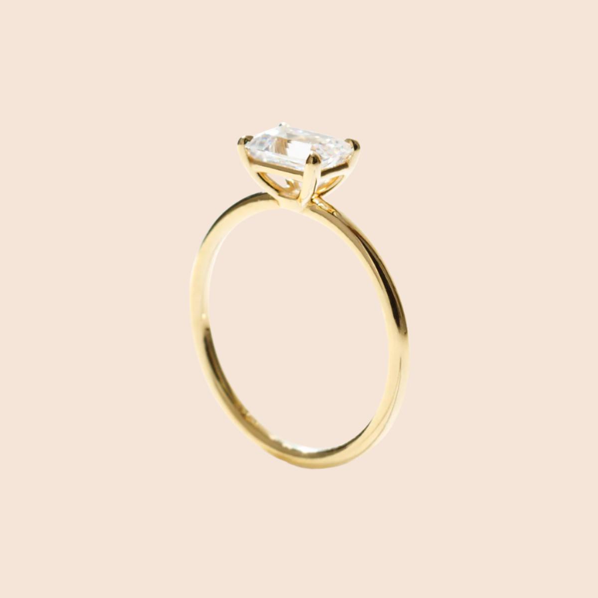 18K Yellow Gold Emerald Engagement Ring East West