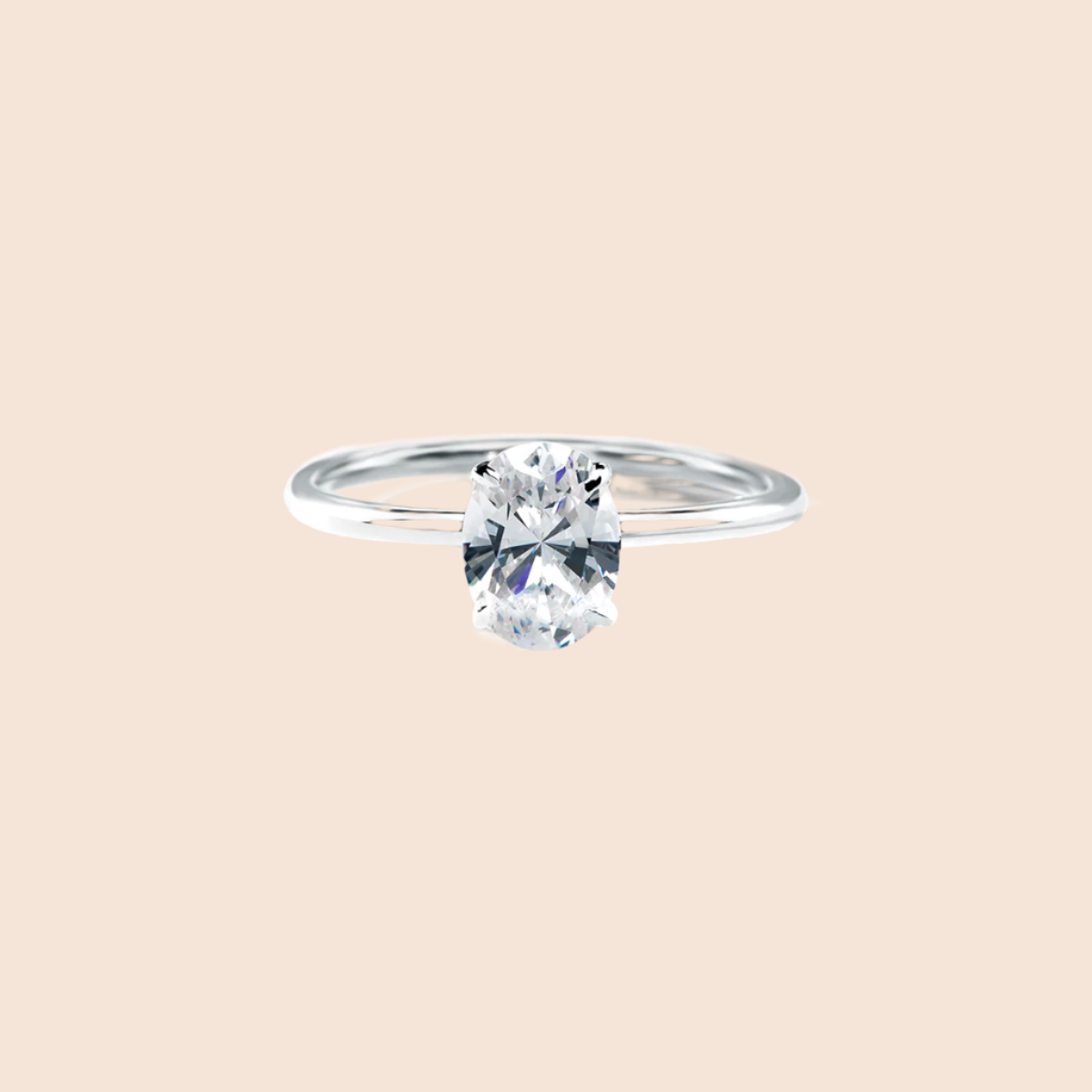 18K White Gold Prong Solitaire Oval Diamond Engagement Ring