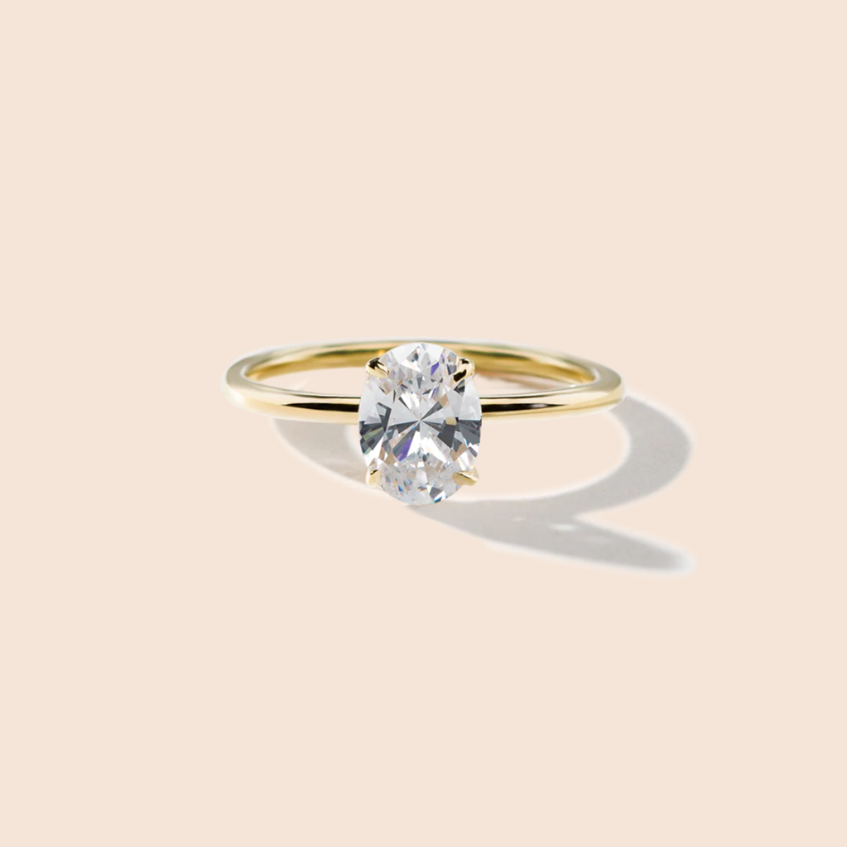 18K Yellow Gold Prong Oval Diamond Engagement Ring