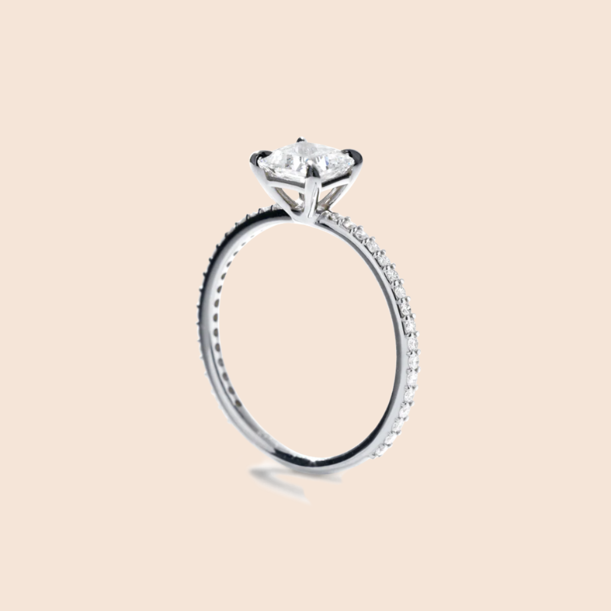 18K White Gold Platinum Princess Pave Solitaire Engagement Ring