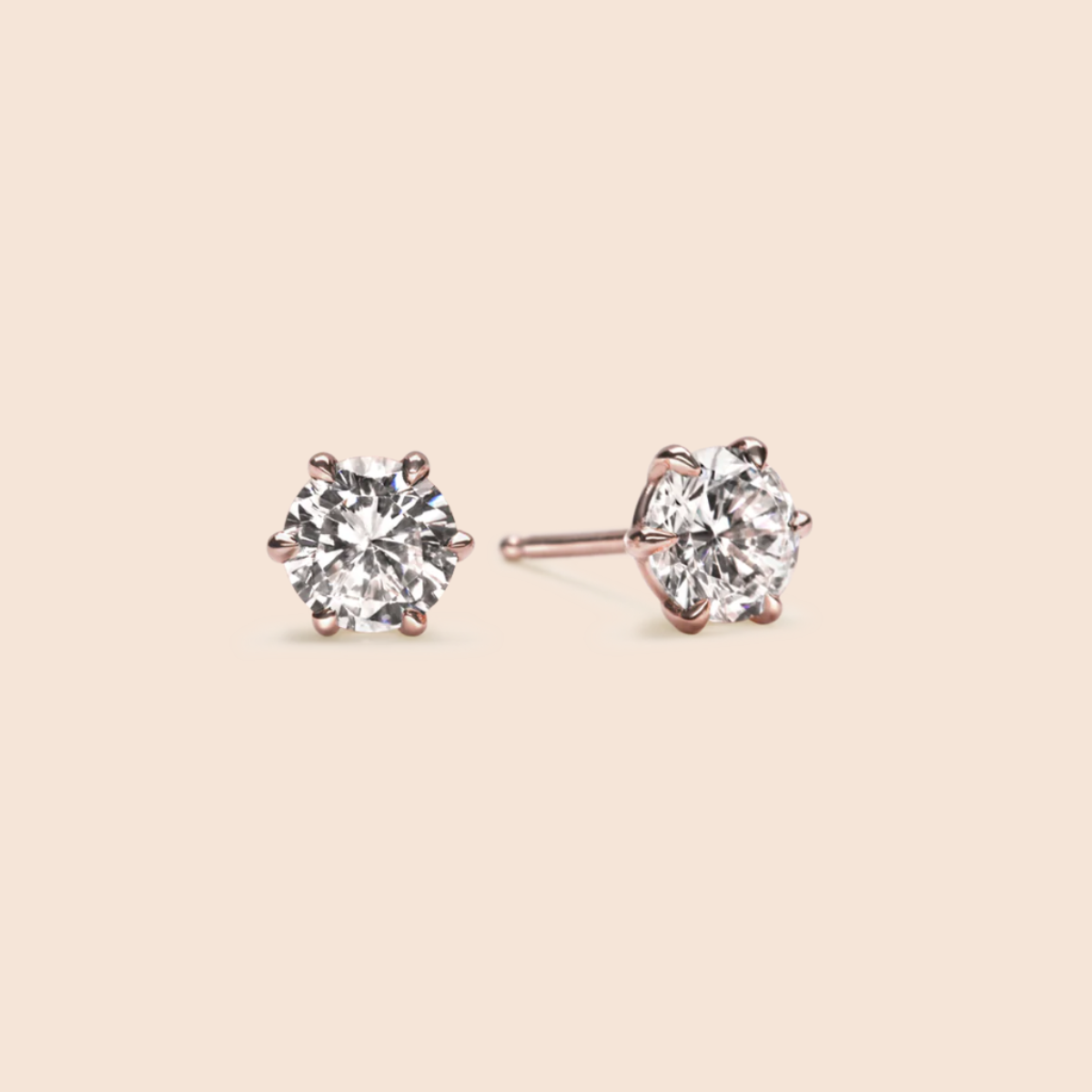 14K Rose Gold Round 6 Prong Stud