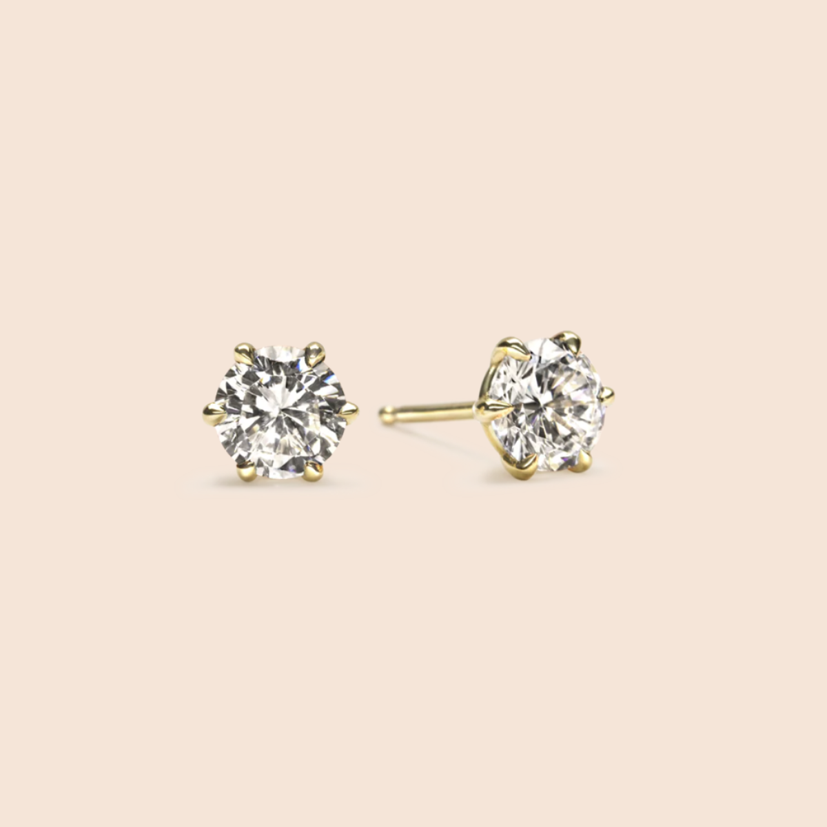 14K Yellow Gold Round 6 Prong Stud