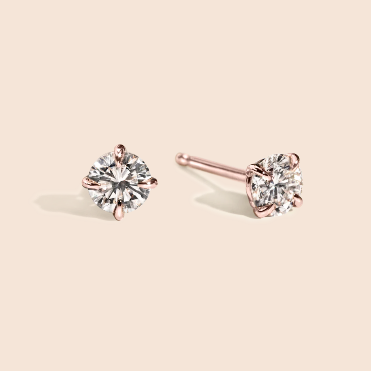 14K Rose Gold Round Diamond 4 Prong Stud
