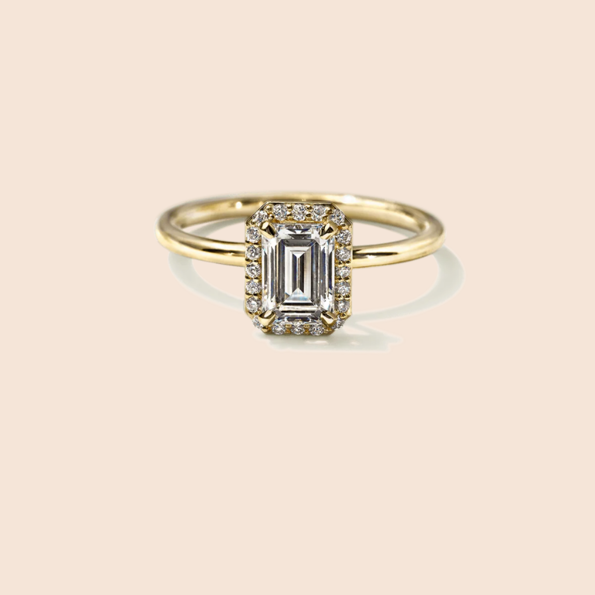 18K Yellow Gold Emerald Halo Engagement Ring