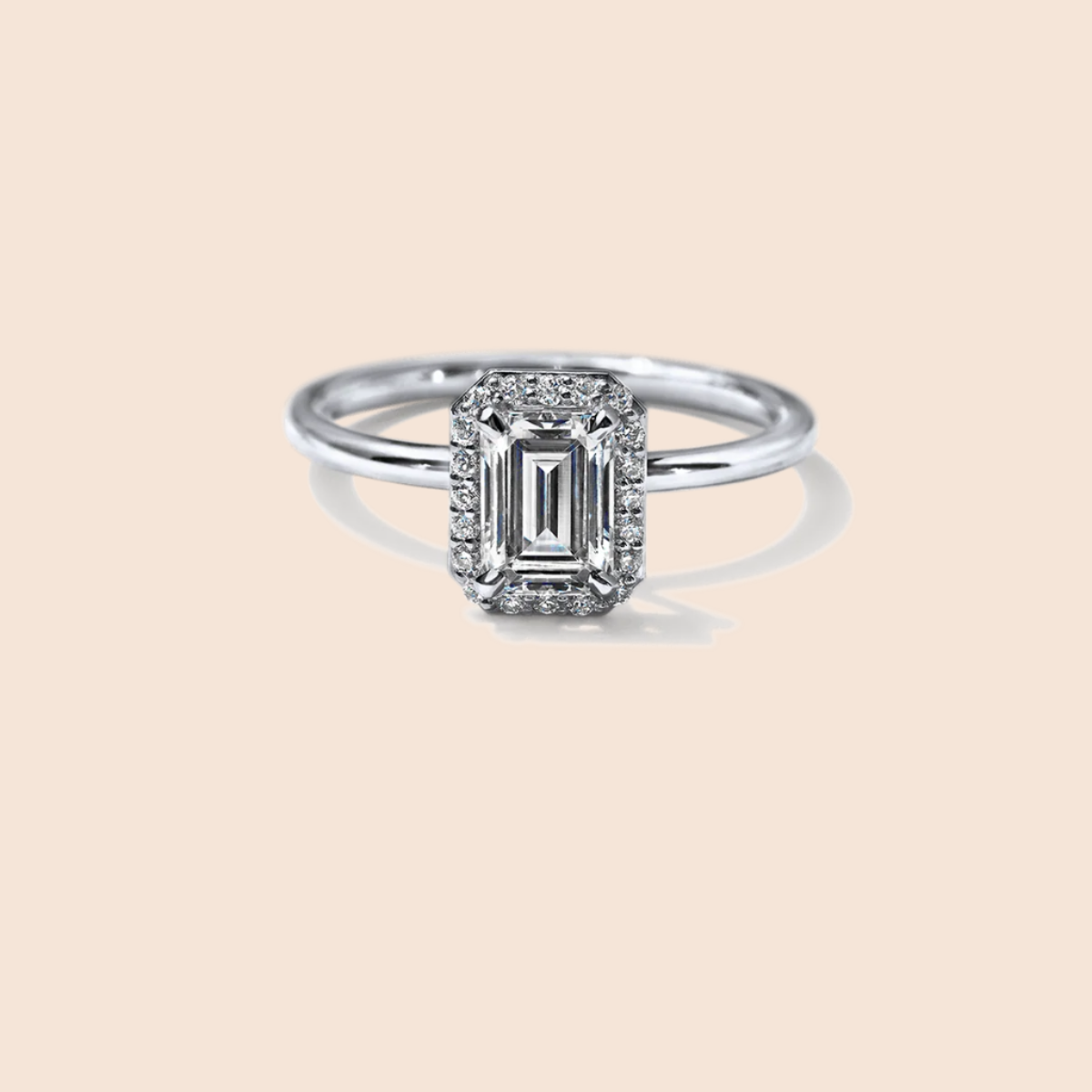 18K White Gold Platinum Emerald Halo Engagement Ring