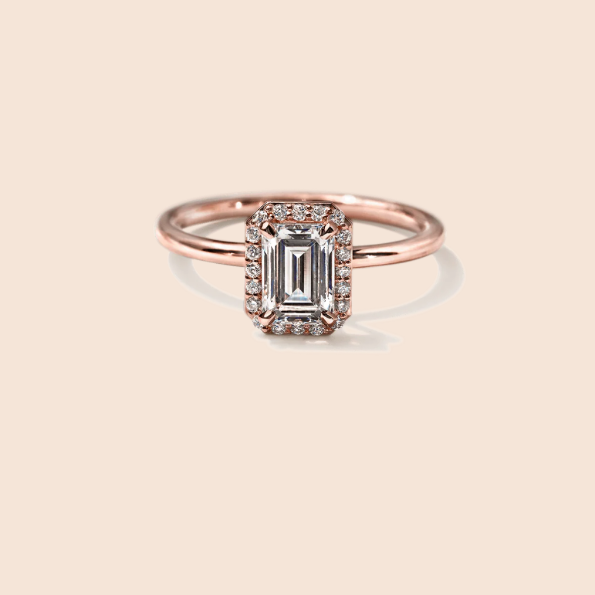 18K Rose Gold Emerald Halo Engagement Ring