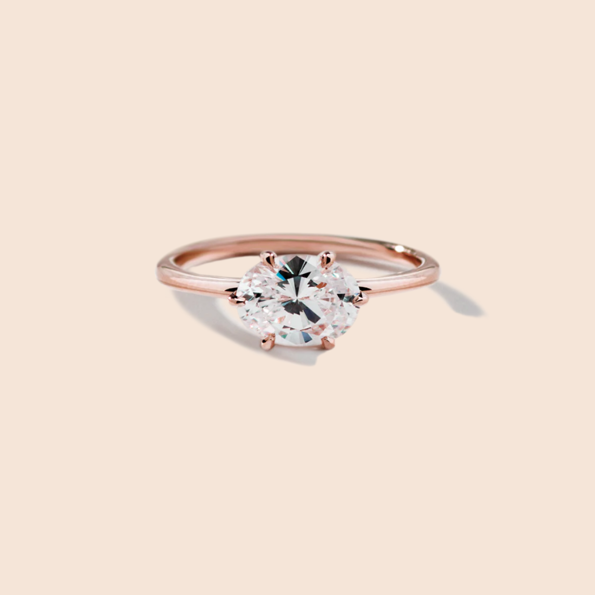 18K Rose Gold East West Oval Engagement Ring