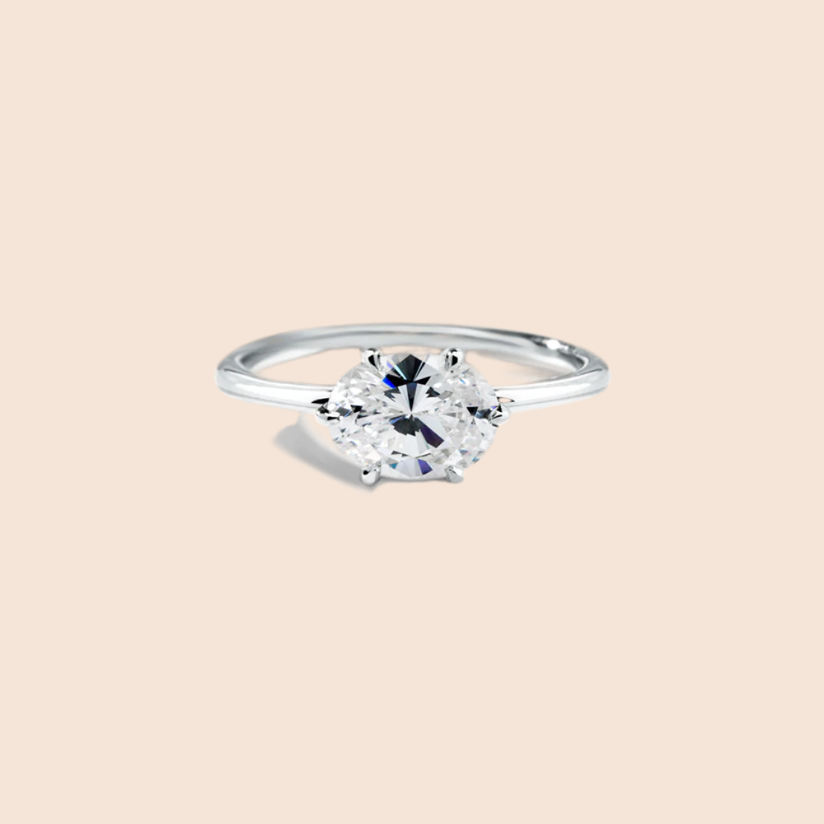18K White Gold Platinum East West Oval Engagement Ring