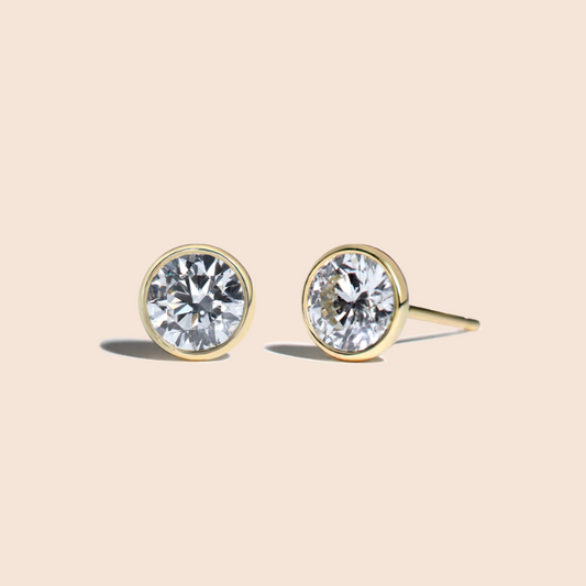 14K Yellow Gold Diamond Bezel Stud