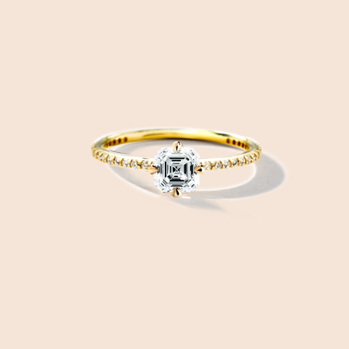 18K Yellow Gold Asscher Pave Solitaire Engagement Ring