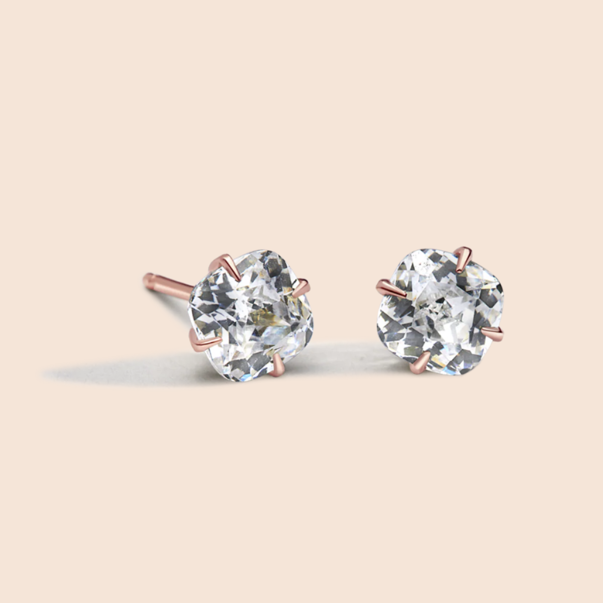 14K Rose Gold Round Princess Studs