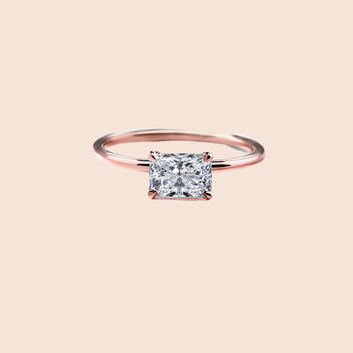 18K Rose Gold Radiant Hidden Halo Pave Engagement Ring
