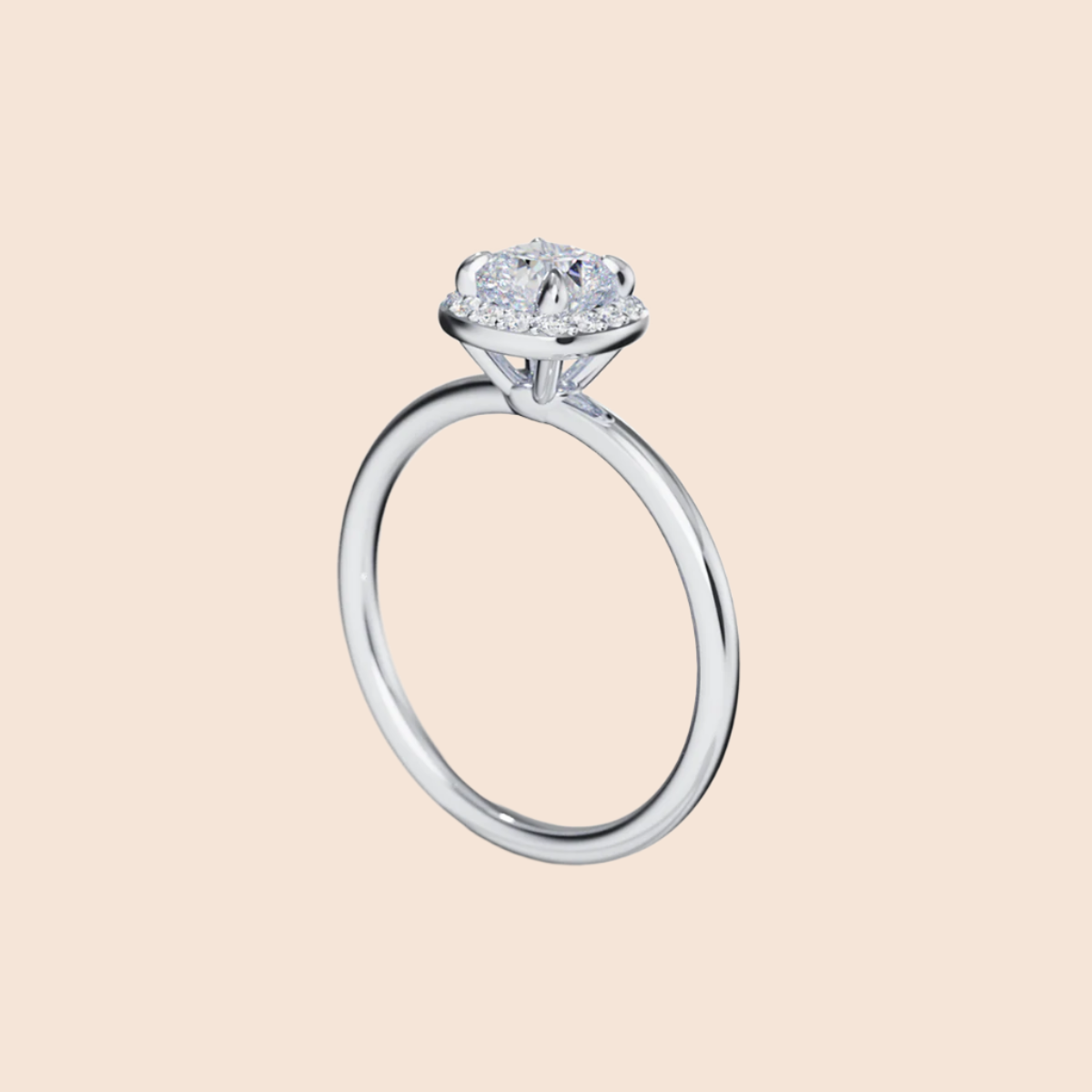 18K White Gold Platinum Cushion Halo Engagement Ring