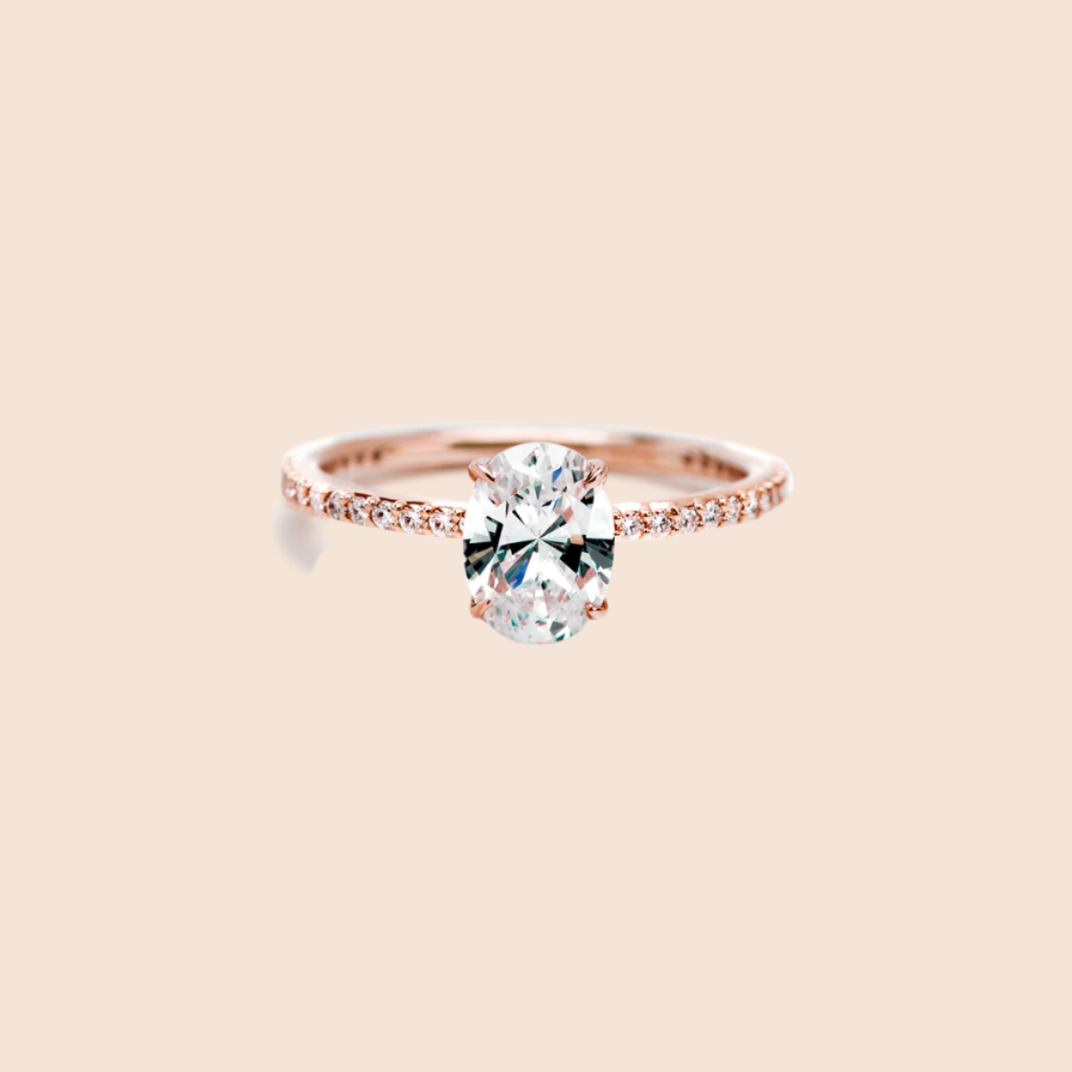 18K Rose Gold Oval Pave Solitaire Engagement Ring