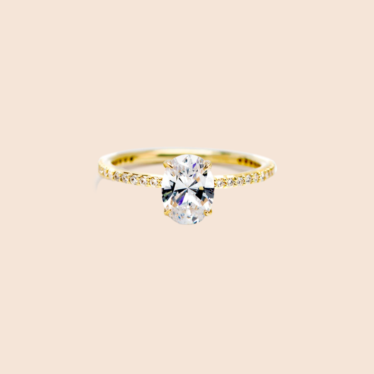 18K Yellow Gold Oval Pave Solitaire Engagement Ring