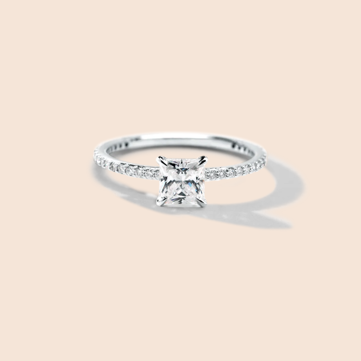 18K White Gold Platinum Princess Pave Solitaire Engagement Ring