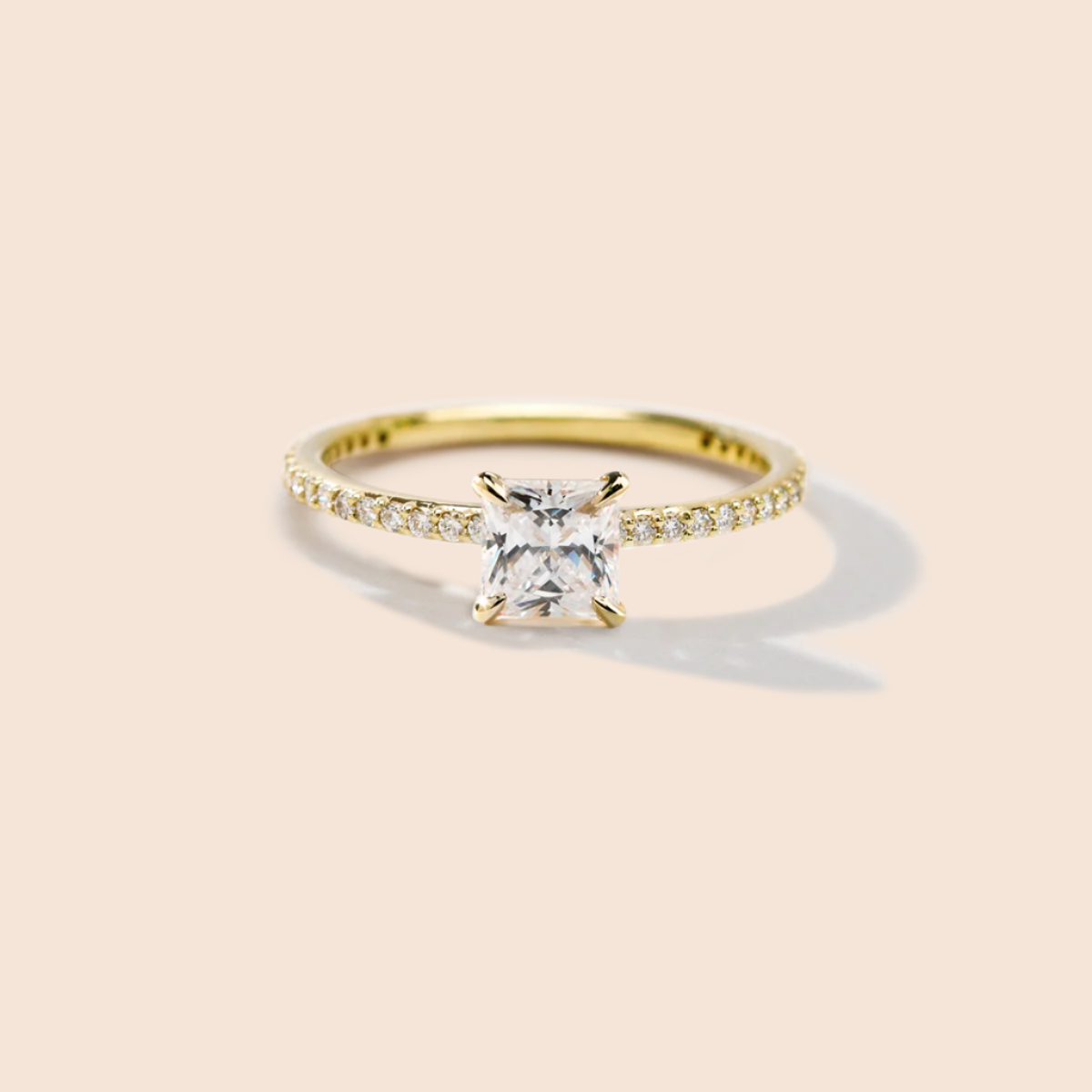 18K Yellow Gold Princess Pave Solitaire Engagement Ring