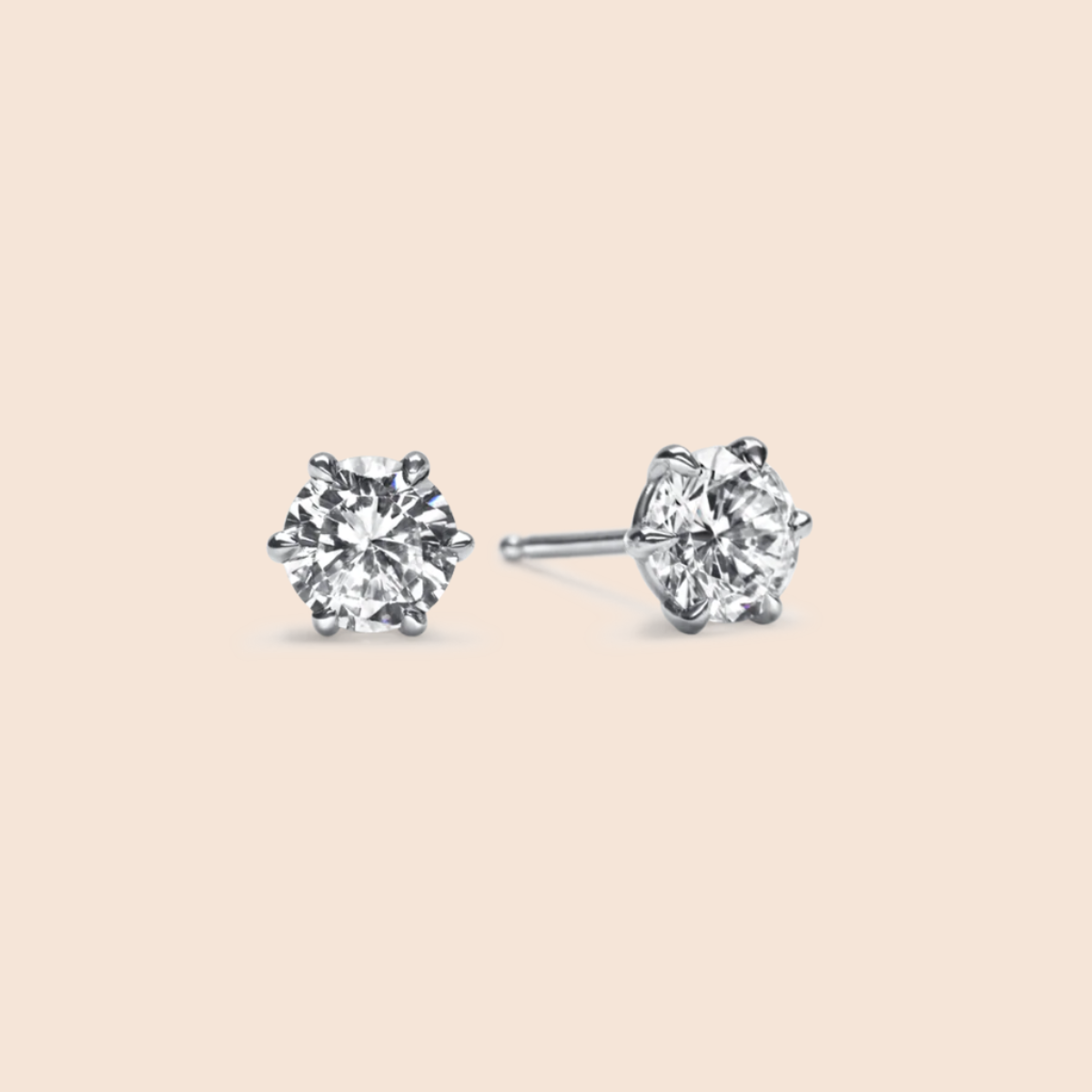 14K White Gold Platinum Round 6 Prong Stud