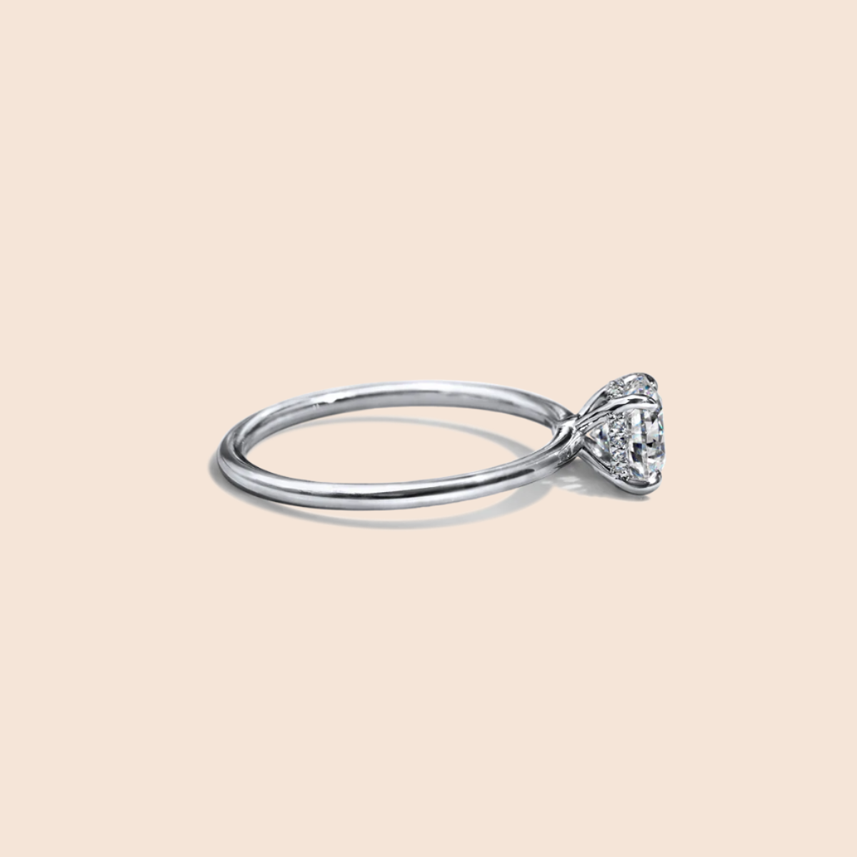 Platinum 18K White Gold Round Hidden Halo Pave Engagement Ring
