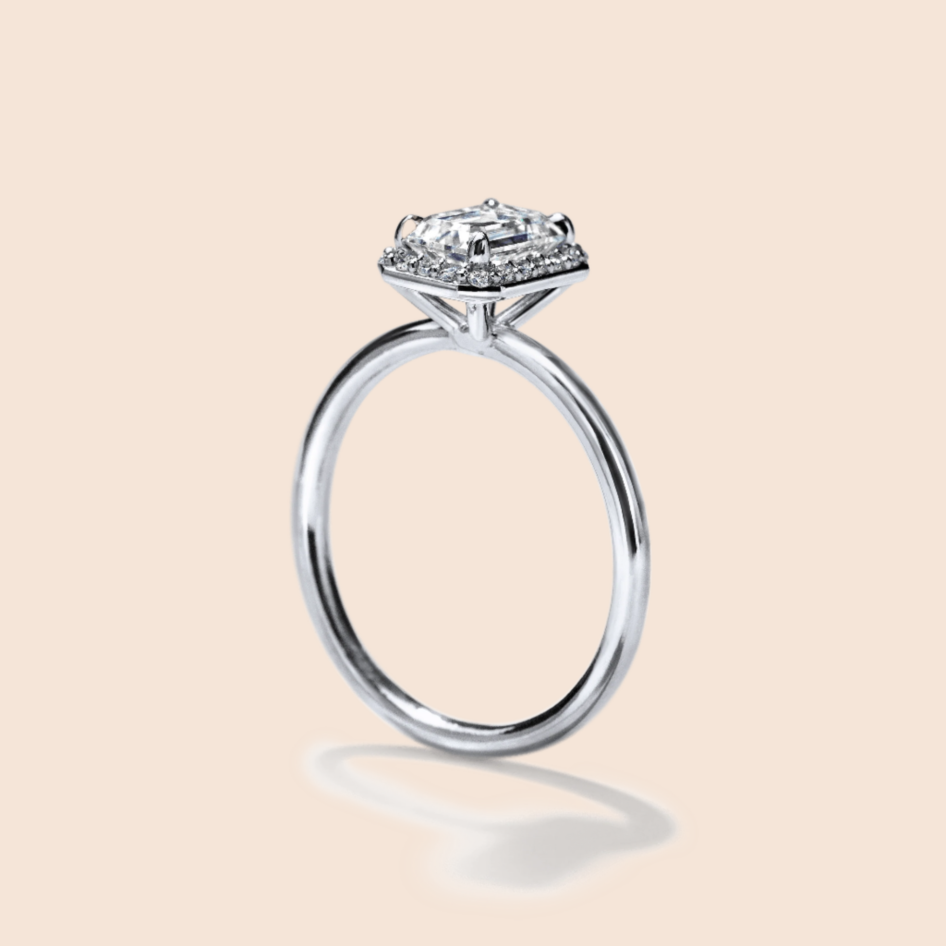 18K White Gold Platinum Emerald Radiant Halo Engagement Ring