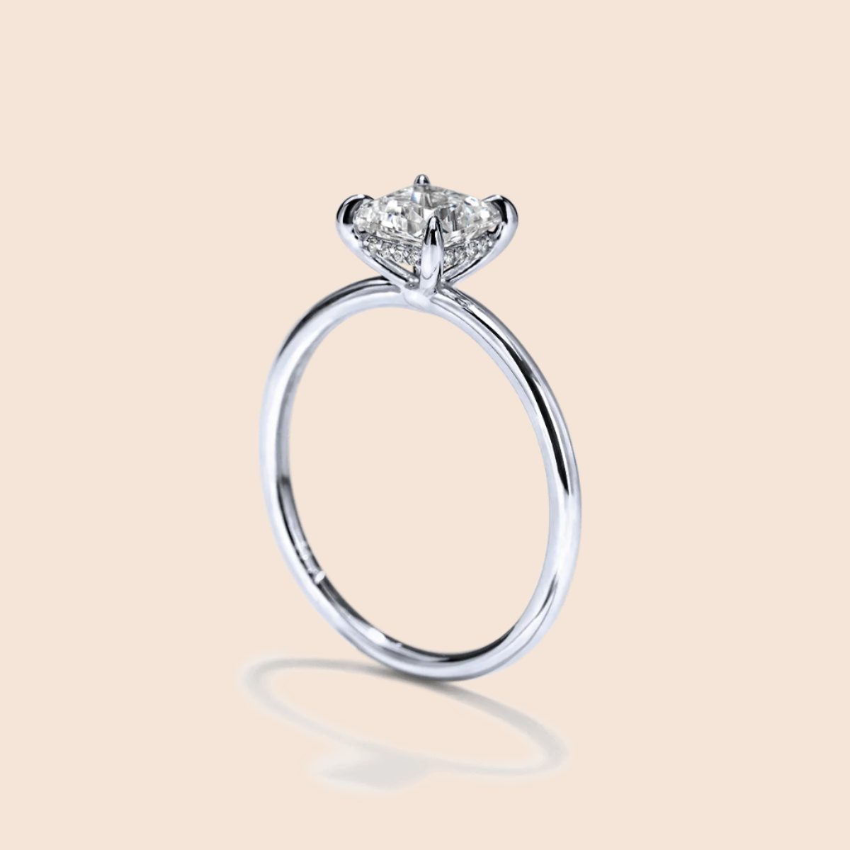 Platinum 18K White Gold Princess Hidden Halo Pave Engagement Ring