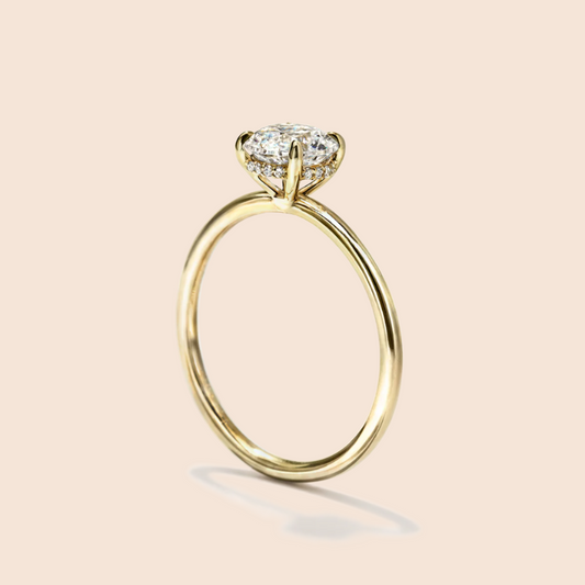 18K Yellow Gold Round Hidden Halo Pave Engagement Ring