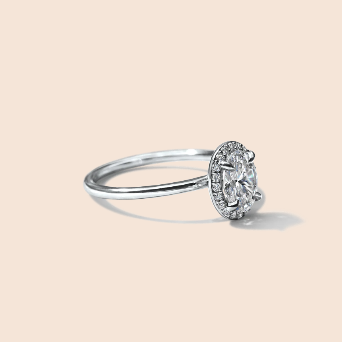 18K White Gold Platinum Oval Halo Engagement Ring