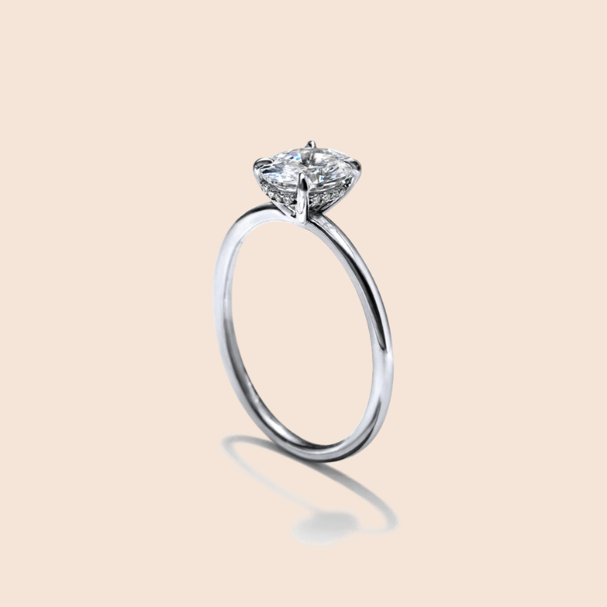 Platinum 18K White Gold Oval Hidden Halo Pave Engagement Ring