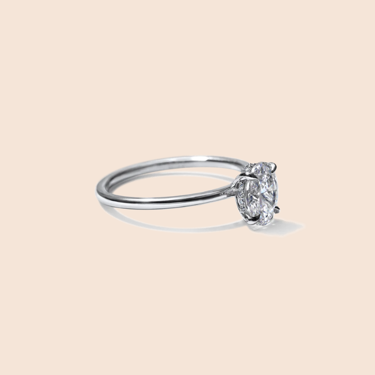 Platinum 18K White Gold Oval Hidden Halo Pave Engagement Ring