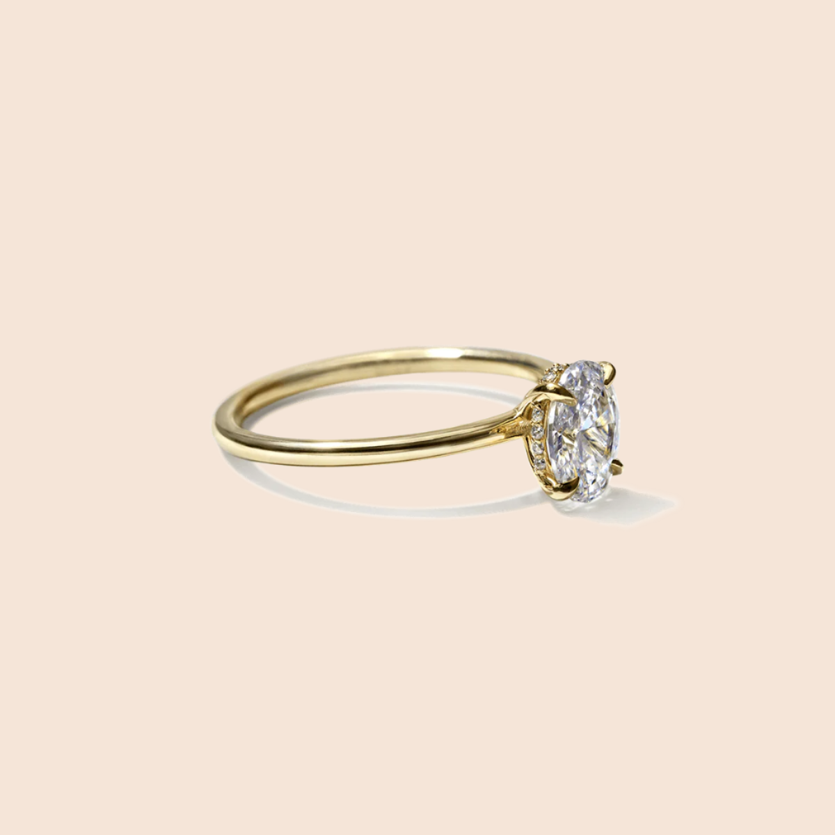 18K Yellow Gold Oval Hidden Halo Pave Engagement Ring
