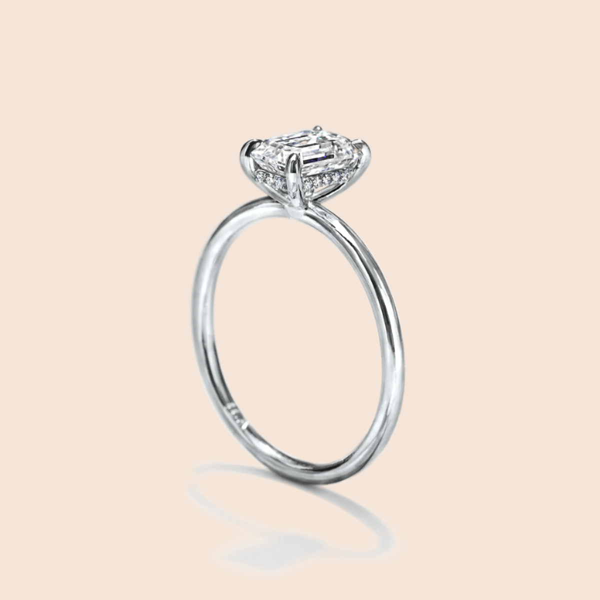 Platinum 18K White Gold Radiant Hidden Halo Pave Engagement Ring