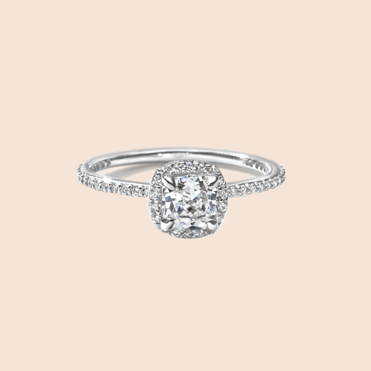 18K White Gold Platinum Cushion