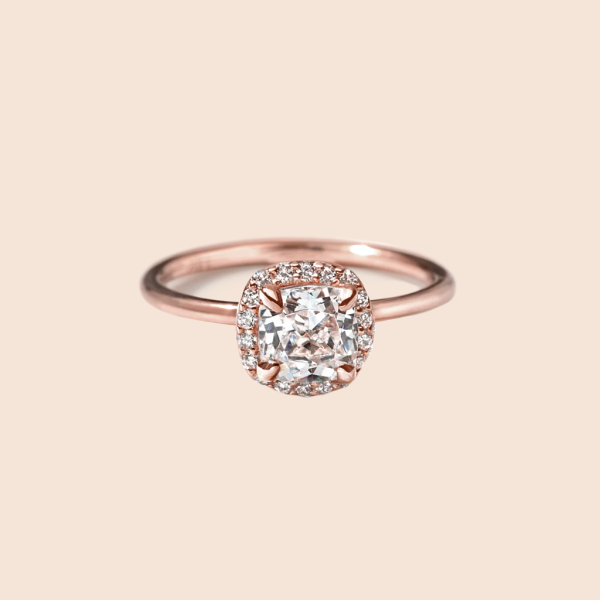 18K Rose Gold Cushion Halo Engagement Ring