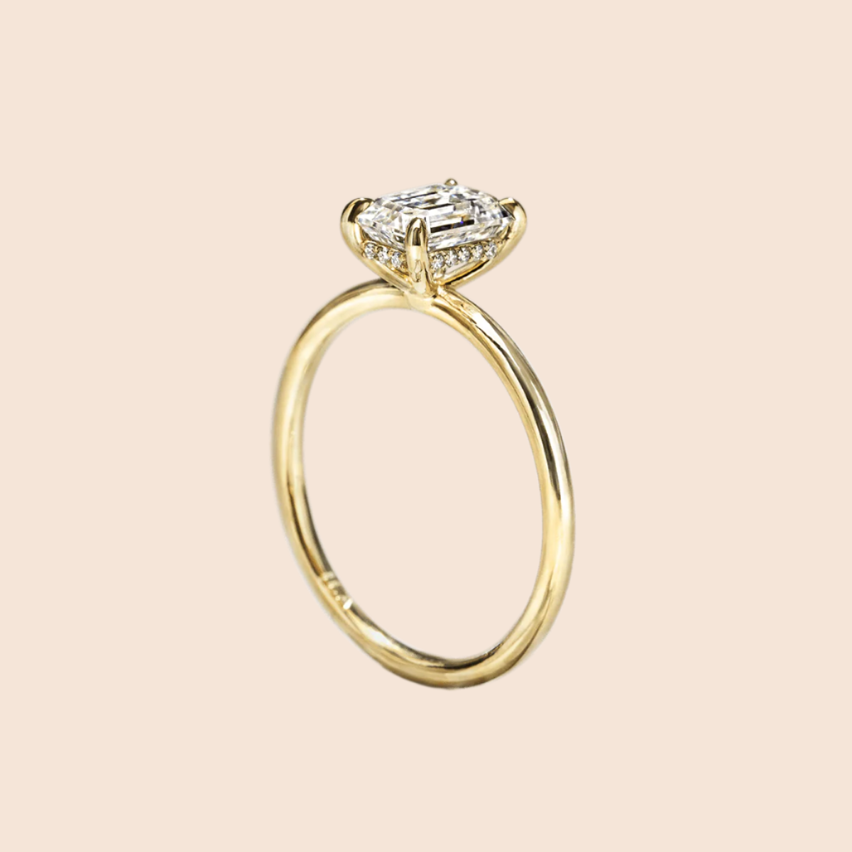 18K Yellow Gold Emerald Hidden Halo Pave Engagement Ring