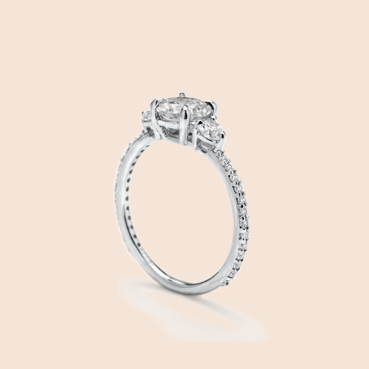 18K White Gold Platinum  3 Stone Diamond Pave Engagement Ring