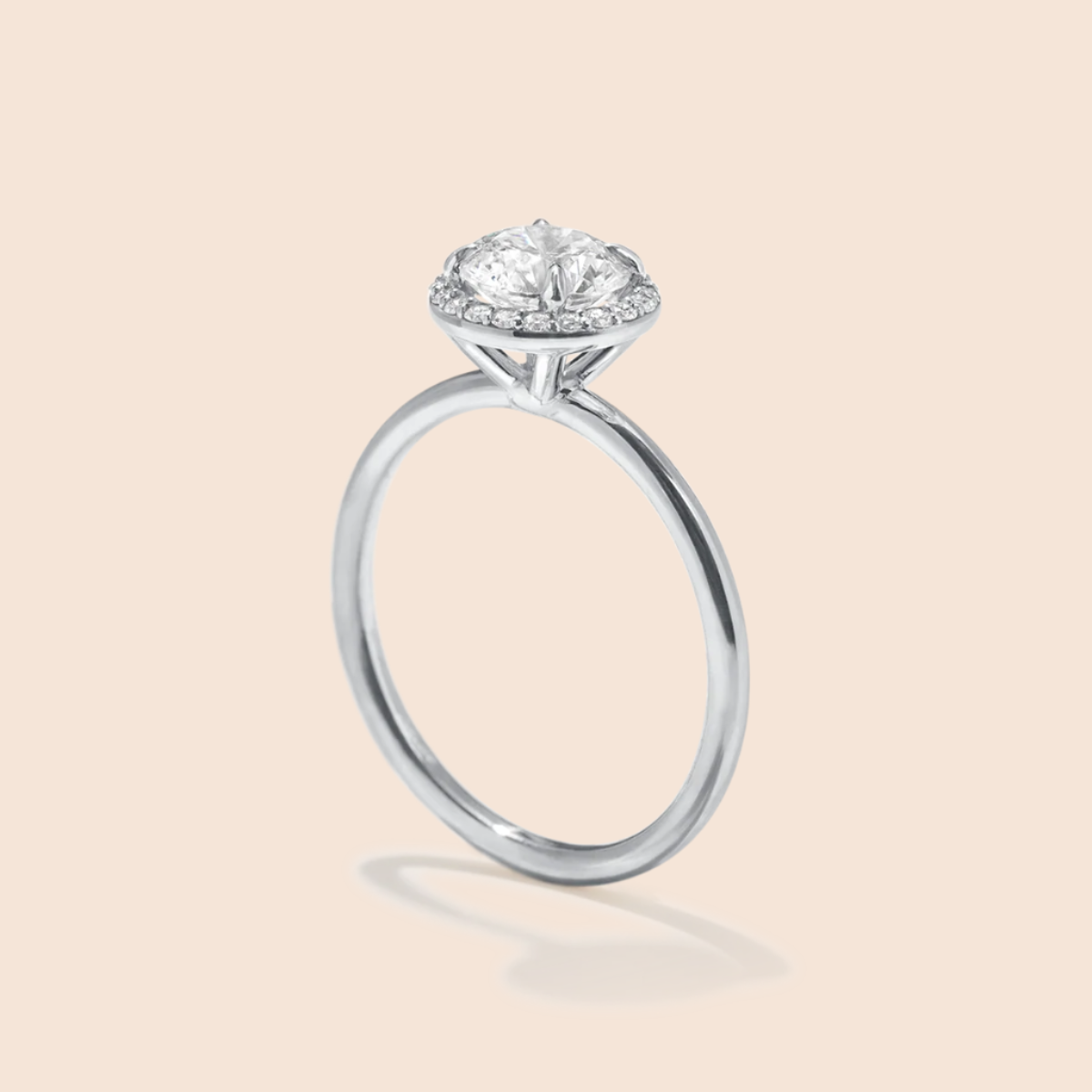 18K White Gold Platinum Round Halo Engagement Ring