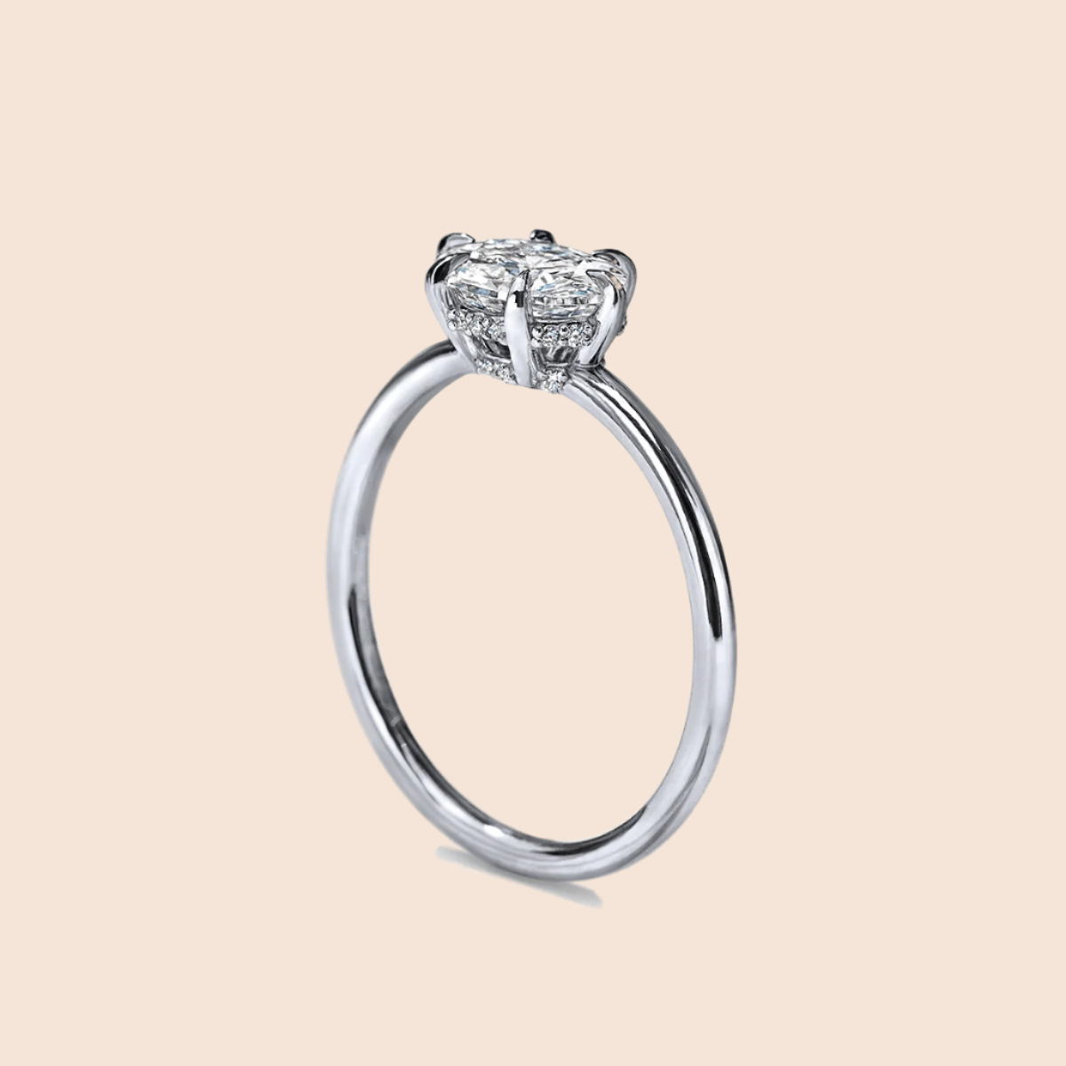 18K White Gold Platinum Oona Oval East West Hidden Halo Engagement Ring