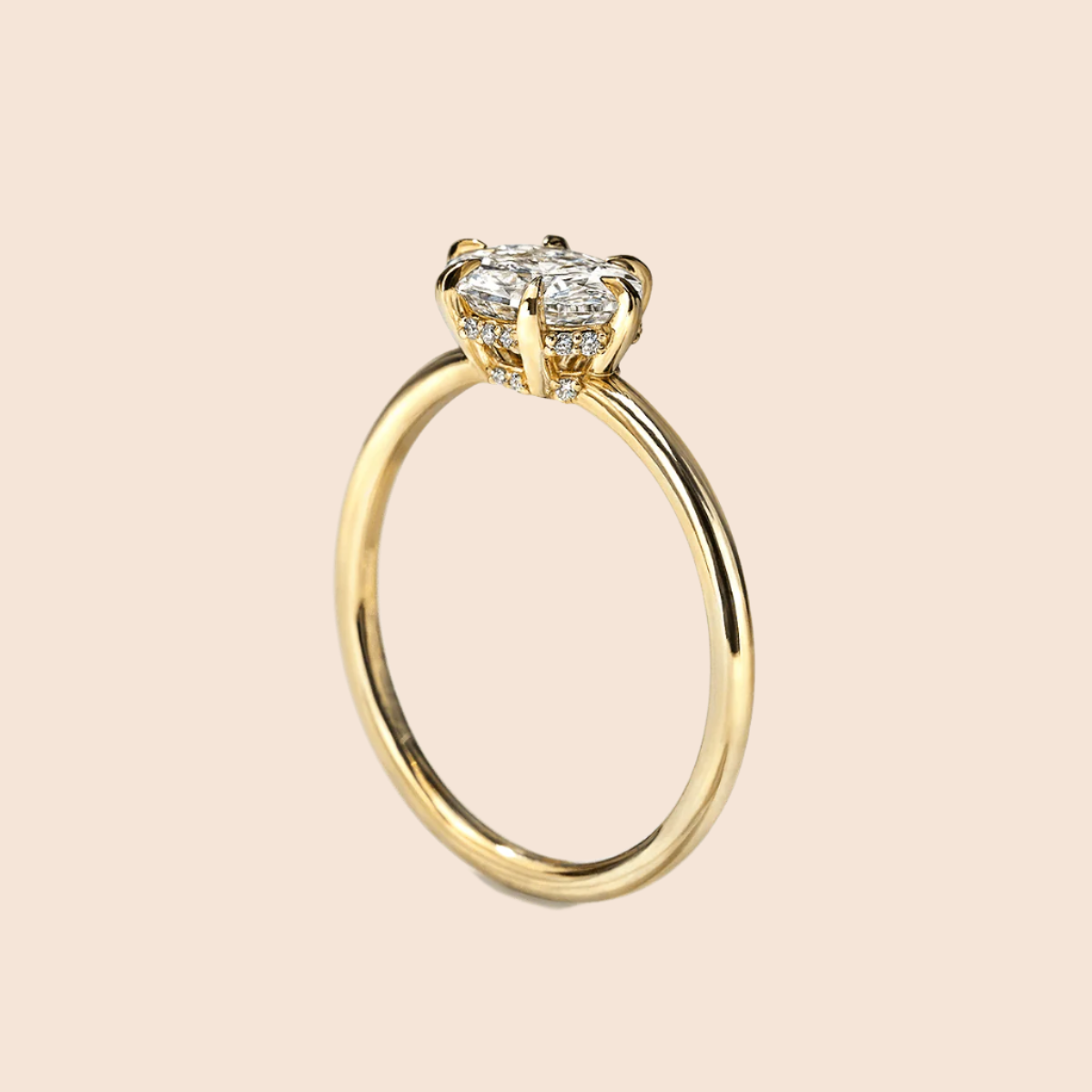 18K Yellow Gold Oona Oval East West Hidden Halo Engagement Ring